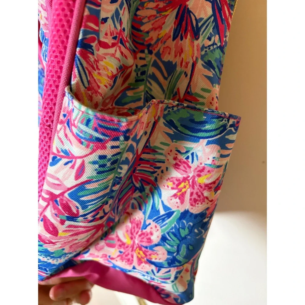 Kids Tropical Floral Backpack Multi Compartment Pink Blue School Bag